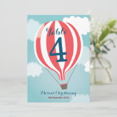 Red White Hot Air Ballon Table Number Card Kaart (Staand voorkant)