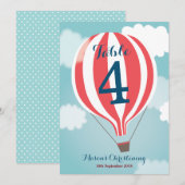 Red White Hot Air Ballon Table Number Card Kaart (Voorkant / Achterkant)
