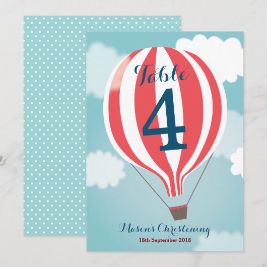 Red White Hot Air Ballon Table Number Card Kaart (Voorkant / Achterkant)