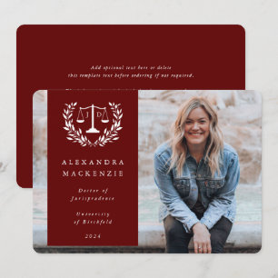 Red + White JD Law Scales Laurel WreatPhoto Aankondiging