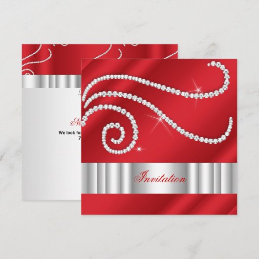 Red White Jewel Diamonds Silver Birthday Kaart (Voorkant / Achterkant)