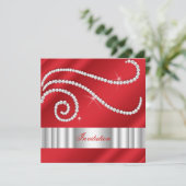 Red White Jewel Diamonds Silver Birthday Kaart (Staand voorkant)