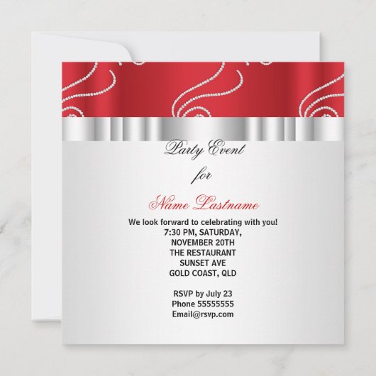 Red White Jewel Diamonds Silver Birthday Kaart (Achterkant)