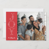 Red & White Joy Kalligrafie Foto Kerst Kaart (Voorkant)
