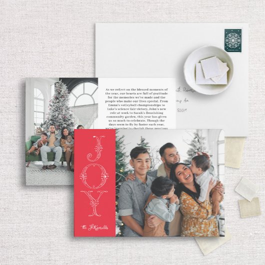 Red & White Joy Kalligrafie Foto Kerst Kaart