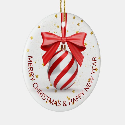 Red White Kerstmis Bauble Holiday Keramisch Ornament (Rechts)