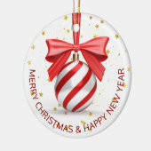 Red White Kerstmis Bauble Holiday Keramisch Ornament (Links)