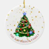 Red White Kerstmis Bauble Holiday Keramisch Ornament (Achterkant)