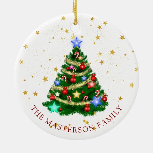 Red White Kerstmis Bauble Holiday Keramisch Ornament (Achterkant)