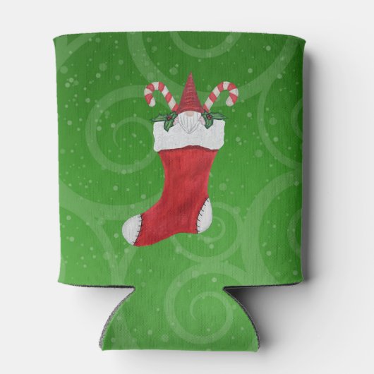 Red White Kerstmis houdt Gnome Holly Green Blikjeskoeler (Achterkant)