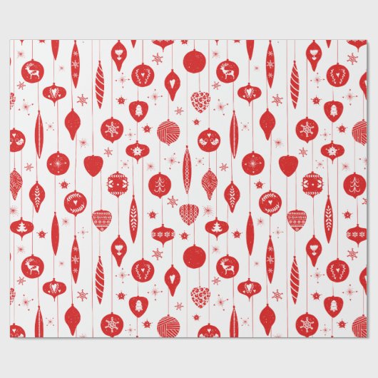 Red White Kerstornament Bauble Pattern Cadeaupapier (Vlak)