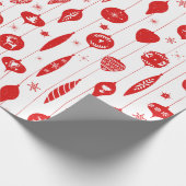 Red White Kerstornament Bauble Pattern Cadeaupapier (Hoek)