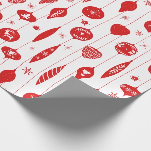 Red White Kerstornament Bauble Pattern Cadeaupapier (Hoek)