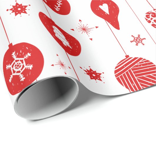 Red White Kerstornament Bauble Pattern Cadeaupapier (Rol Hoek)
