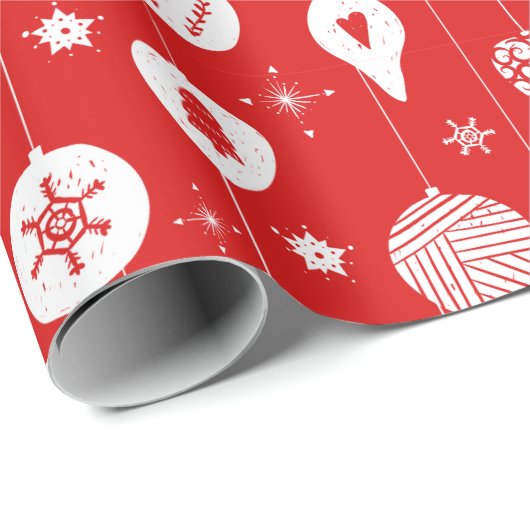 Red White Kerstornament Bauble Pattern Cadeaupapier (Rol Hoek)