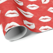 Red White Kiss Lips Flirty Love Valentine's day Cadeaupapier (Rol Hoek)