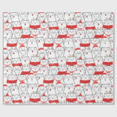 Red White Kitty Cats Floral kerstfeestcadeau Cadeaupapier (Vlak)