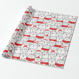 Red White Kitty Cats Floral kerstfeestcadeau Cadeaupapier