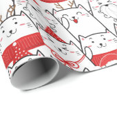 Red White Kitty Cats Floral kerstfeestcadeau Cadeaupapier (Rol Hoek)
