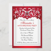 Red White Lace Damask Pearl Birthday Party Kaart (Voorkant)