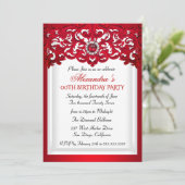 Red White Lace Damask Pearl Birthday Party Kaart (Staand voorkant)