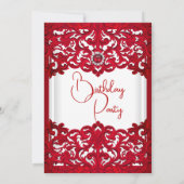 Red White Lace Damask Pearl Birthday Party Kaart (Achterkant)