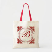 Red White Lace Monogram Bag Tote Bag (Voorkant)