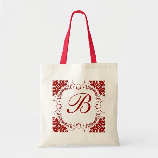 Red White Lace Monogram Bag Tote Bag (Voorkant)