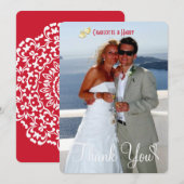 Red White Lace Wedding Script Foto Hartelijk dank Bedankkaart (Voorkant / Achterkant)
