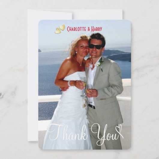 Red White Lace Wedding Script Foto Hartelijk dank Bedankkaart (Voorkant)