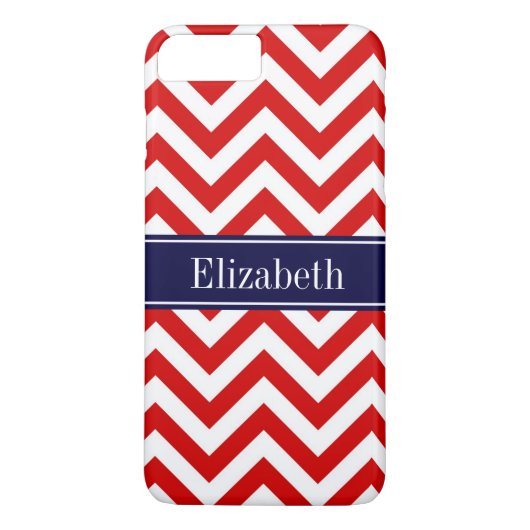 Red White LG Chevron Navy Blue Name Monogram Case-Mate iPhone Case (Achterkant)