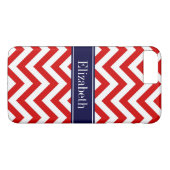 Red White LG Chevron Navy Blue Name Monogram Case-Mate iPhone Case (Achterkant (Horizontaal))