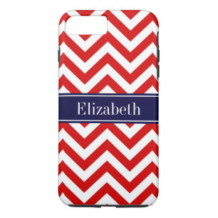 Red White LG Chevron Navy Blue Name Monogram iPhone 8/7 Plus Hoesje
