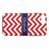 Red White LG Chevron Navy Blue Name Monogram Case-Mate iPhone Case (Achterkant (Horizontaal))