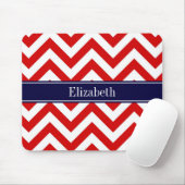 Red White LG Chevron Navy Blue Name Monogram Muismat (Met muis)