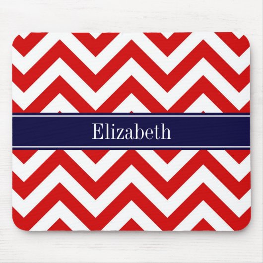 Red White LG Chevron Navy Blue Name Monogram Muismat (Voorkant)
