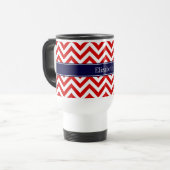 Red White LG Chevron Navy Blue Name Monogram Reisbeker (Voorkant links)