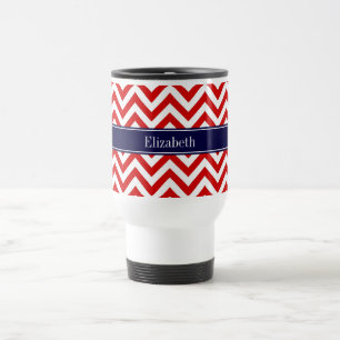 Red White LG Chevron Navy Blue Name Monogram Reisbeker