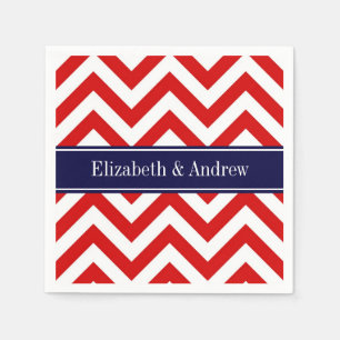 Red White LG Chevron Navy Blue Name Monogram Servetten