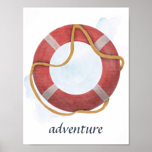 Red White Lifebuoy Life Preserver Nautical Ocean Poster (Voorkant)