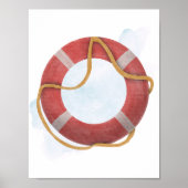 Red White Lifebuoy Life Preserver Nautical Ocean Poster (Voorkant)
