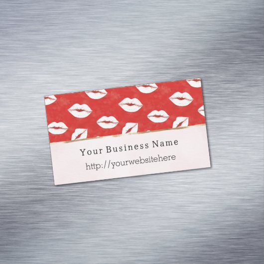 Red White Lips Kiss Business name website Magnetisch Visitekaartje (Voorbeeld)
