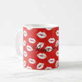 Red White Lips Kisses Valentine's Day Flirty Love Koffiemok (Voorkant links)
