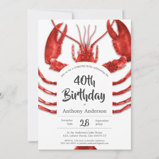 Red White Lobster Boil Custom Birthday Party Kaart (Voorkant)
