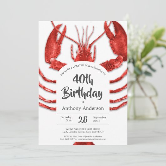 Red White Lobster Boil Custom Birthday Party Kaart (Staand voorkant)