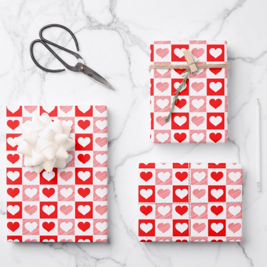 Red White Love harten Valentijnsdag Inpakpapier Vel (Voorkant)