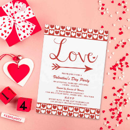Red & White Love Hearts Valentijnsdag Party Kaart
