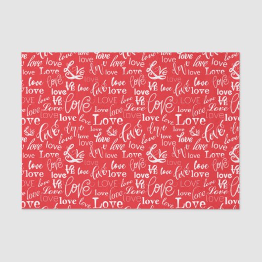 Red White Love Typography Valentine's Day Tissuepapier (Voorkant)
