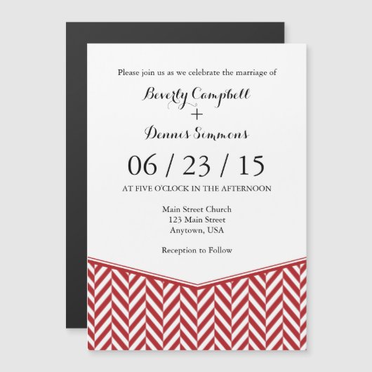 Red White Magnetic Herringbone Wedding Invite Magnetische Uitnodiging (Voorkant / Achterkant)