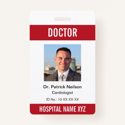 Red White Medical Ziekenhuis Klinische foto ID Badge (Voorkant)